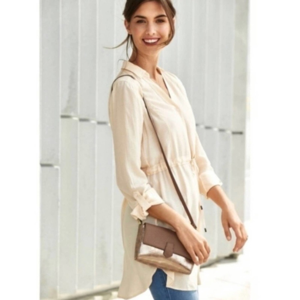 Anthropologie HD in Paris Peach Cream Carmina Tie Waist Tunic Top Sz.L